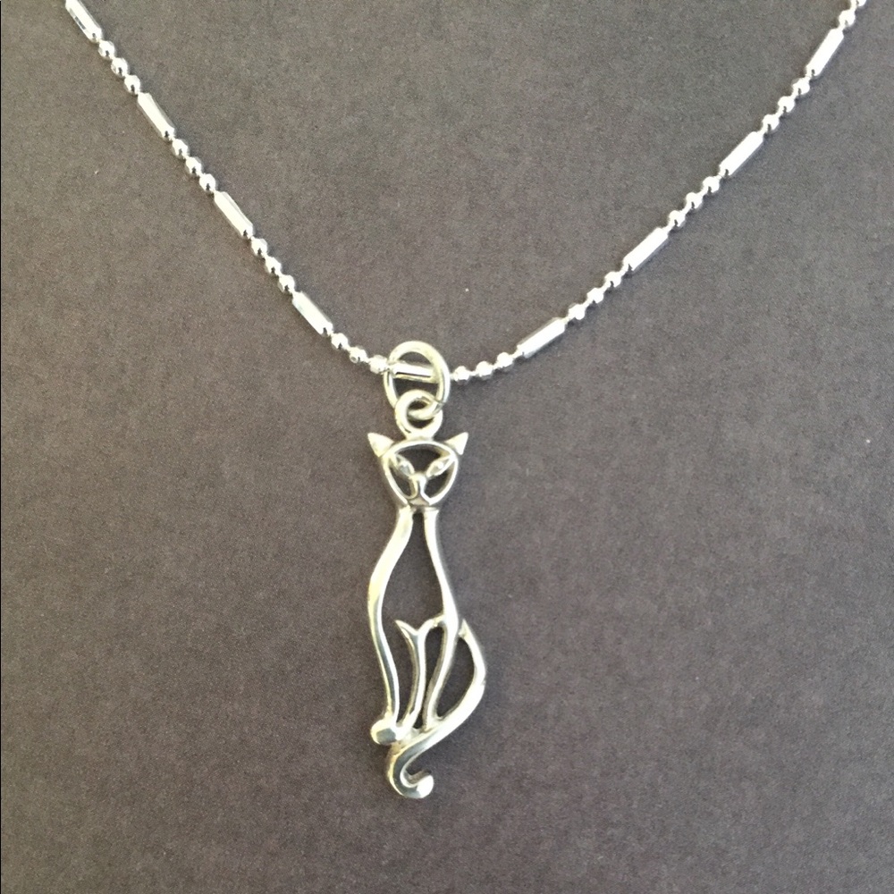 Cat Necklace in Sterling Silver - Adjustable Chain